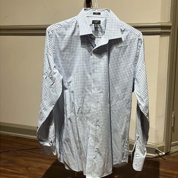 Men’s blue and white Gingham Check slim J crew, French collar 16 1/2 / 35. - Picture 3 of 7